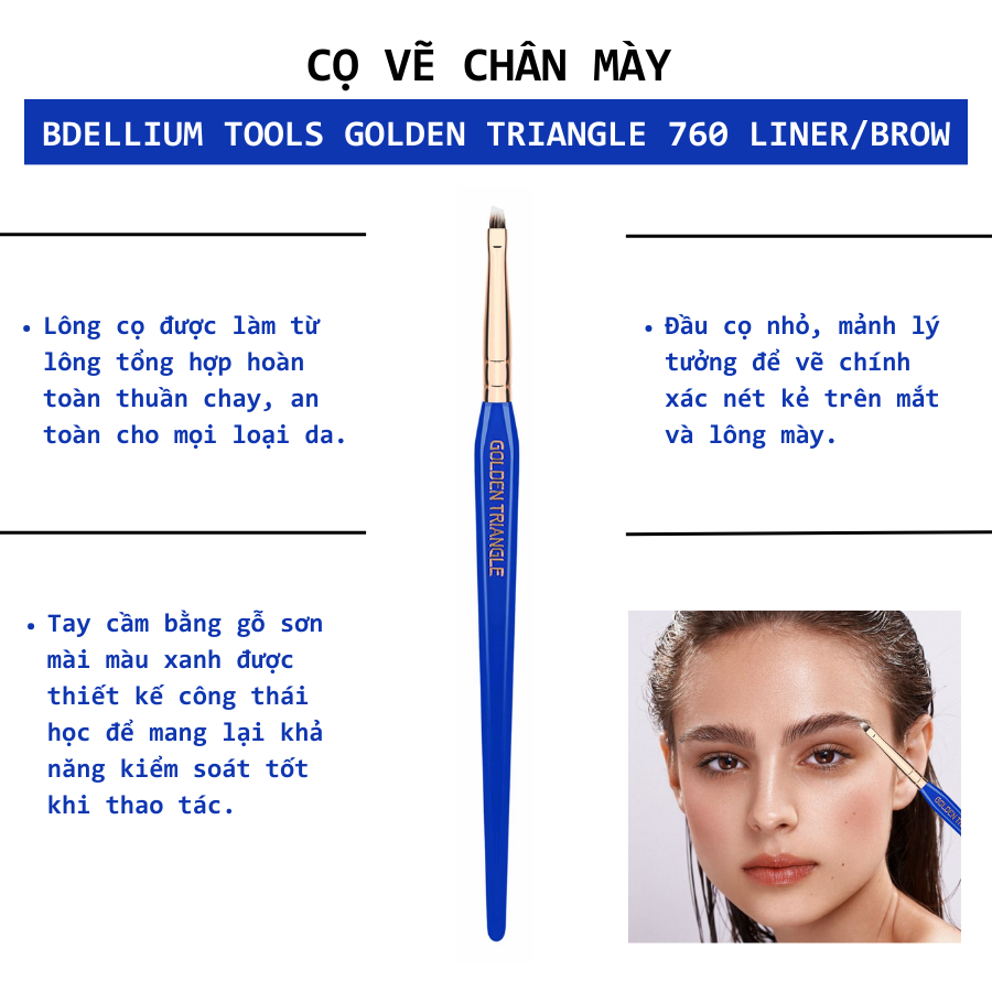 Cọ Mày Đầu Dẹt Siêu Mỏng Kẻ Liner Bdellium Tools Golden Triangle B760 Liner/Brow